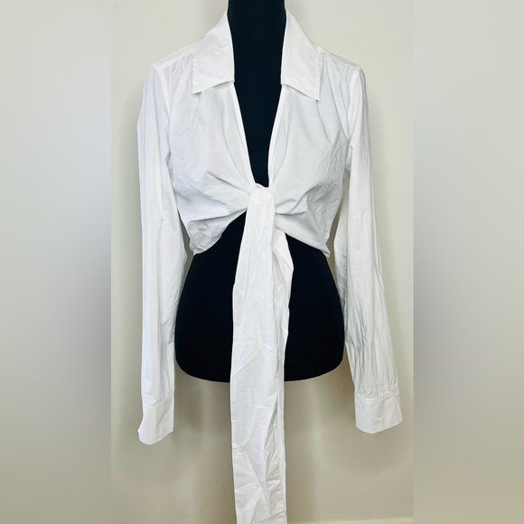 American Eagle Outfitters Tops - NWT American Eagle Tie front long sleeve white 100% cotton shirt medium